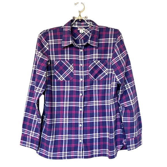 LL Bean Women's Purple & Pink Plaid Button Down Long Sleeve Shirt Size M - Picture 1 of 7